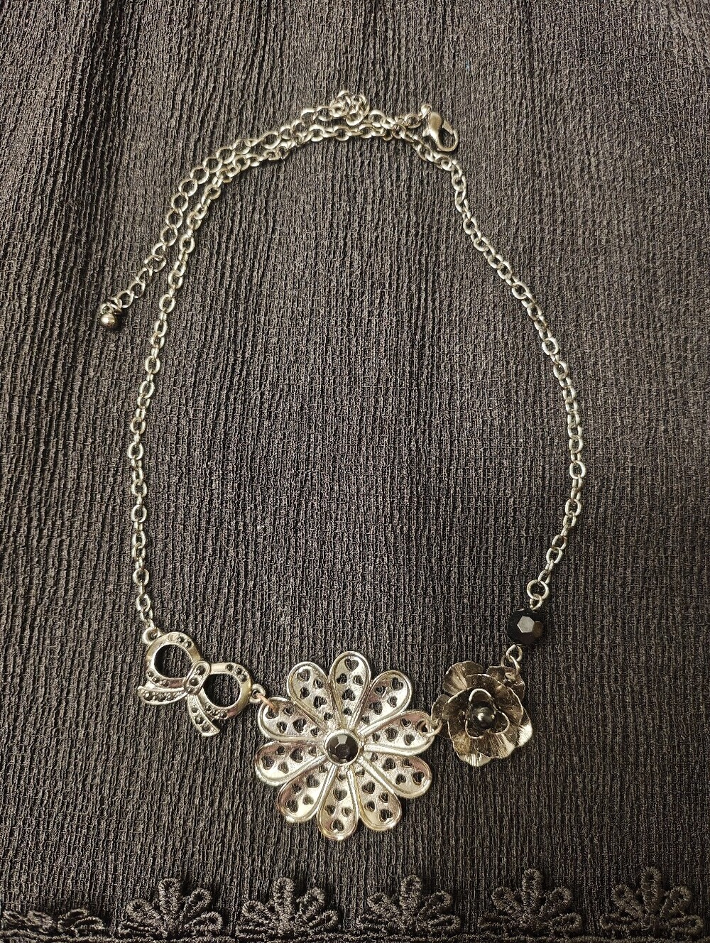 Gunmetal Floral Filigree Statement Necklace Women’s Jewelry